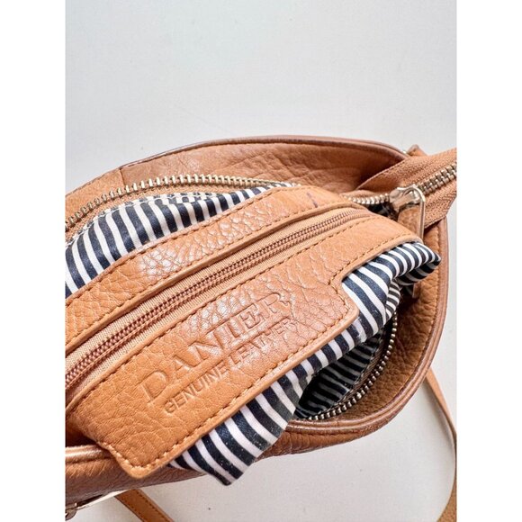 DANIER Brown Leather North South Zipper Crossbody Purse - Picture 14 of 15